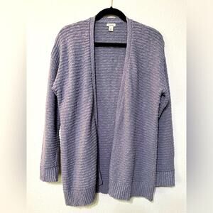 LL Bean Soft Blue Nubby Knit Boucle Cotton Open Front Cardigan M